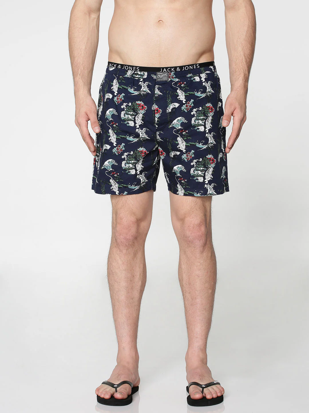 Navy Blue All Over Japan Tiger Graphic Print Boxers