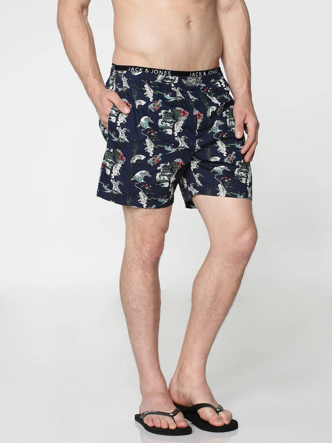 Navy Blue All Over Japan Tiger Graphic Print Boxers - Image 3