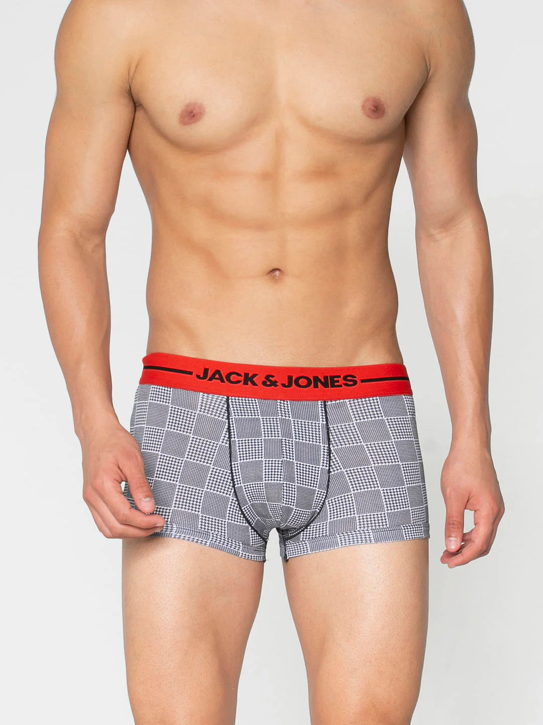 White Houndstooth Checks Print Brazilian Trunks