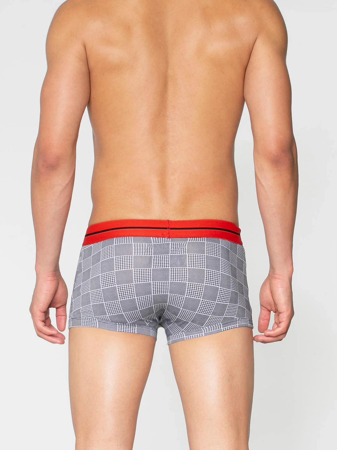 White Houndstooth Checks Print Brazilian Trunks - Image 4