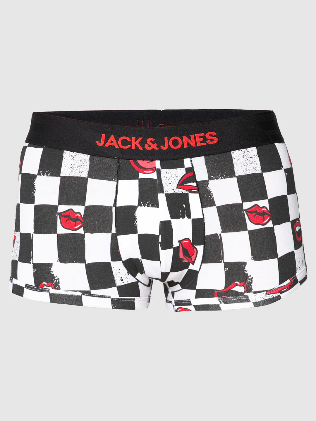 Black All Over Chessboard And Lips Print Brazilian Trunks - Image 6
