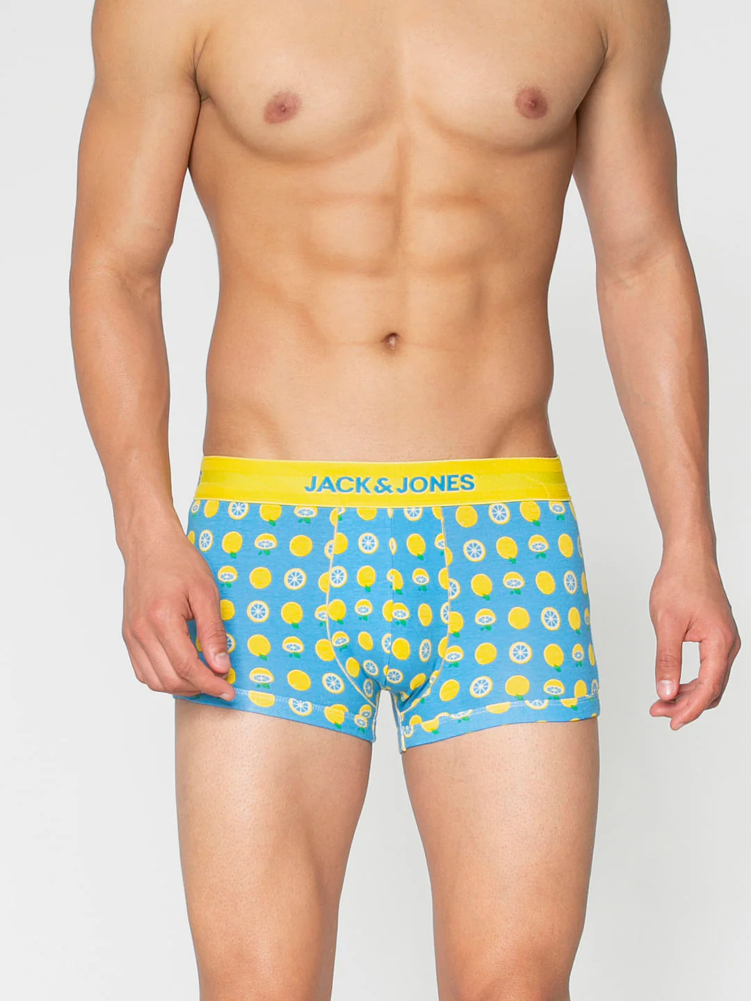 Blue All Over Lemon Print Brazilian Trunks