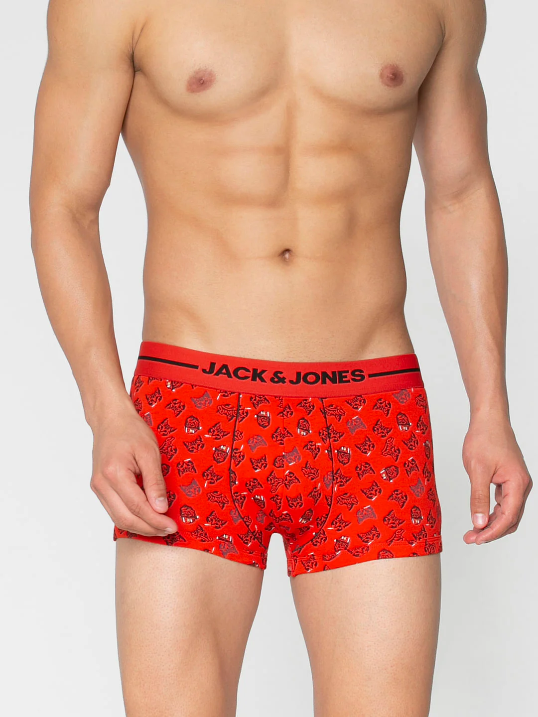 Red All Over Swag Print Brazilian Trunks