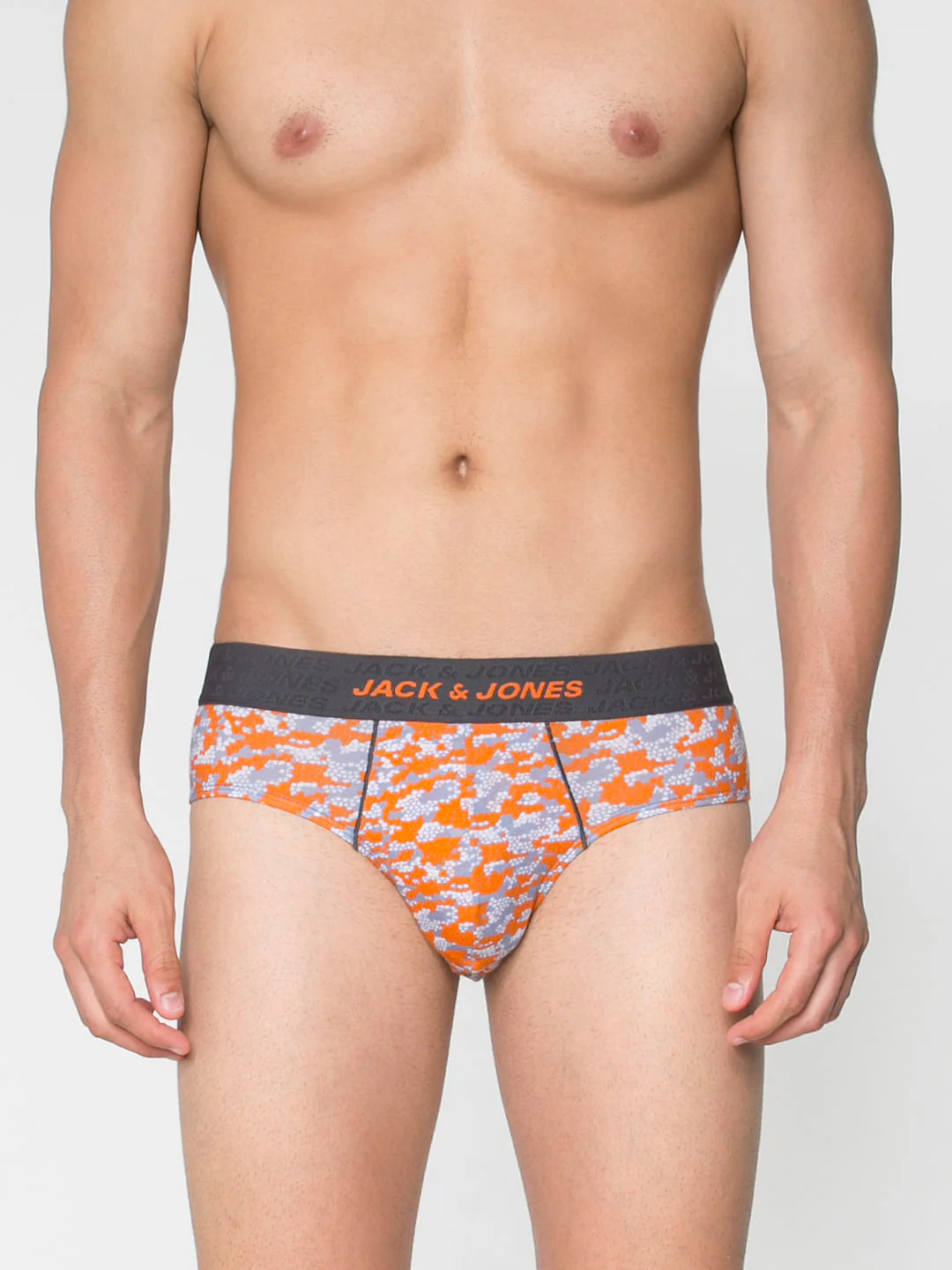 Grey And Orange Print Briefs