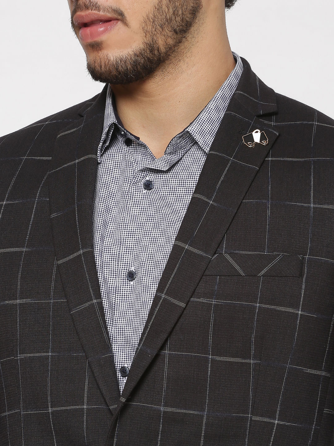 Black Checks Double Button Linen Blazer - Image 4