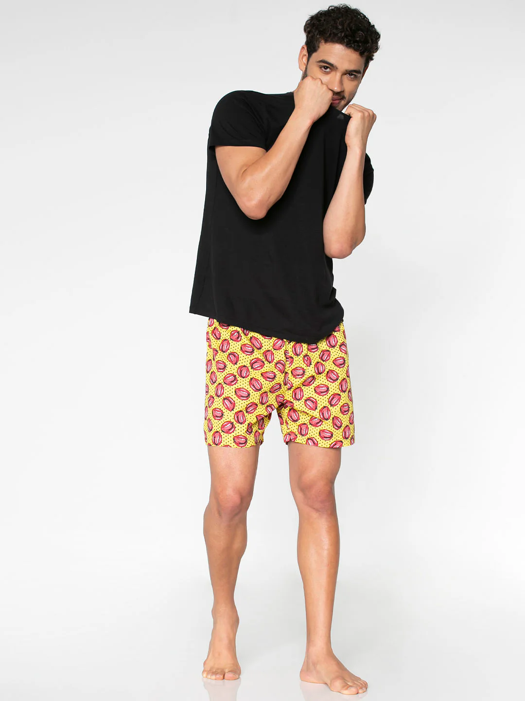 Yellow All Over Lips And Dotted Print Boxers - Image 2