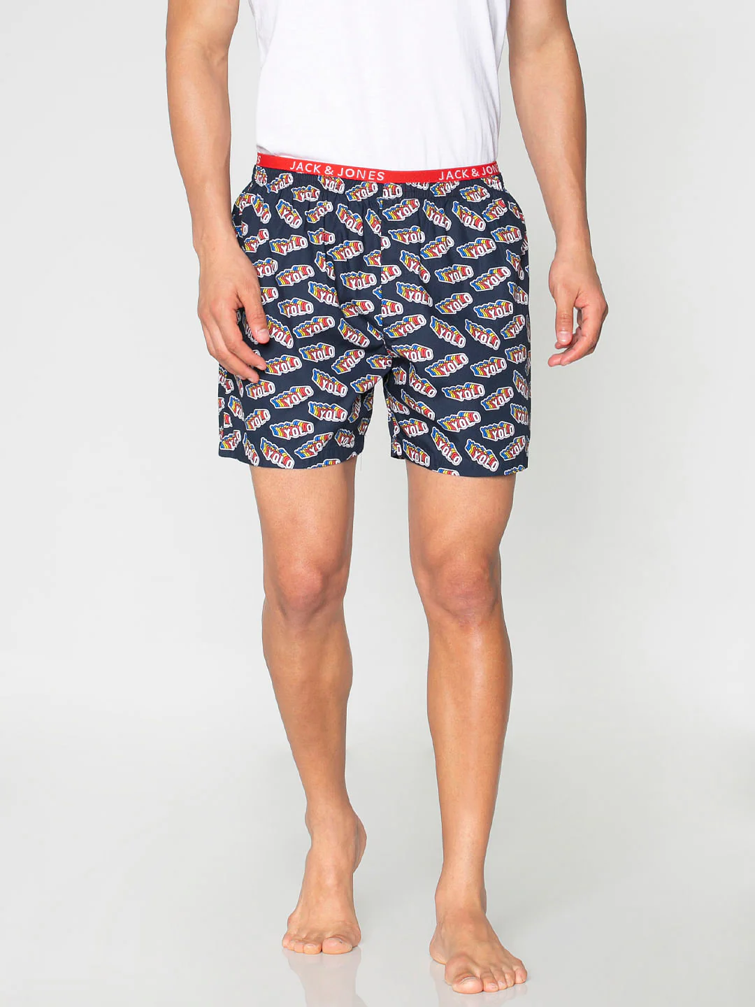 Navy Blue Yolo Text Print Boxers