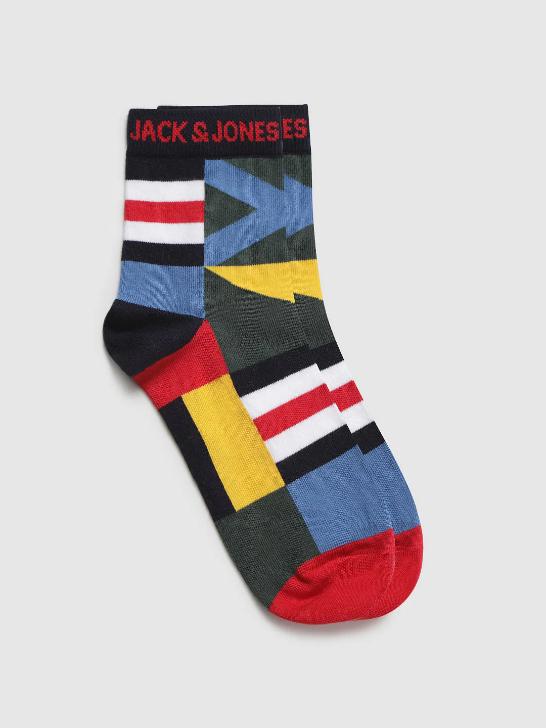 Red Colour Blocked Mid Calf Length Socks - Image 2