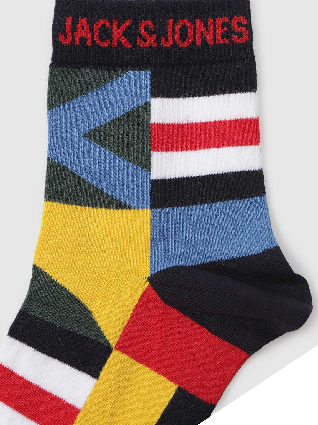 Red Colour Blocked Mid Calf Length Socks - Image 3
