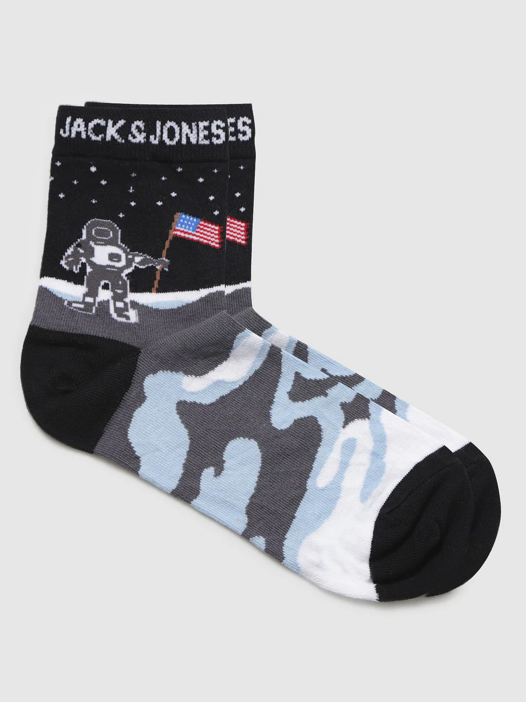 Black Astronaut Print Mid Calf Length Socks