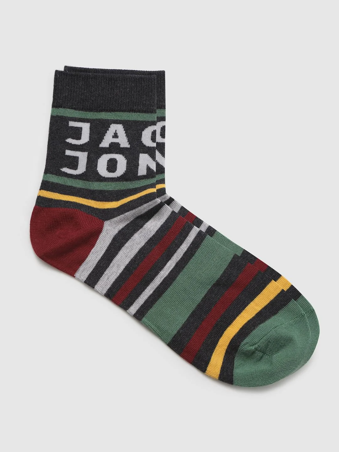 Black Multicoloured Striped Mid Calf Length Pack Of Three Socks