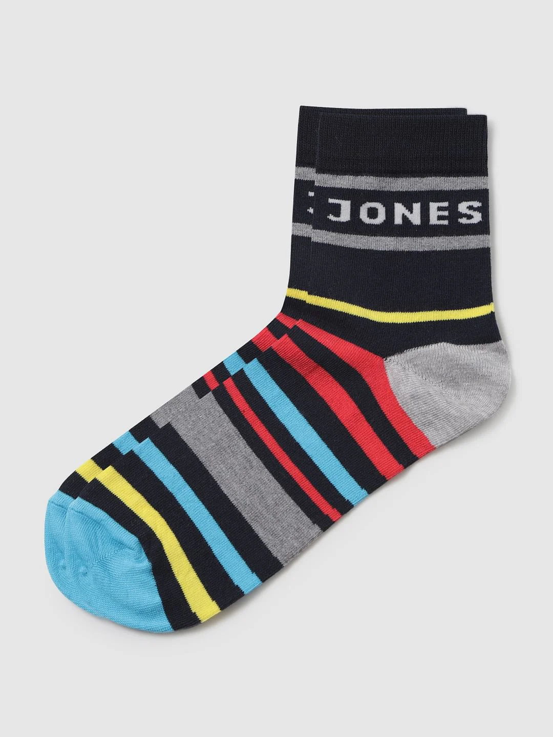 Black Multicoloured Striped Mid Calf Length Pack Of Three Socks - Image 2