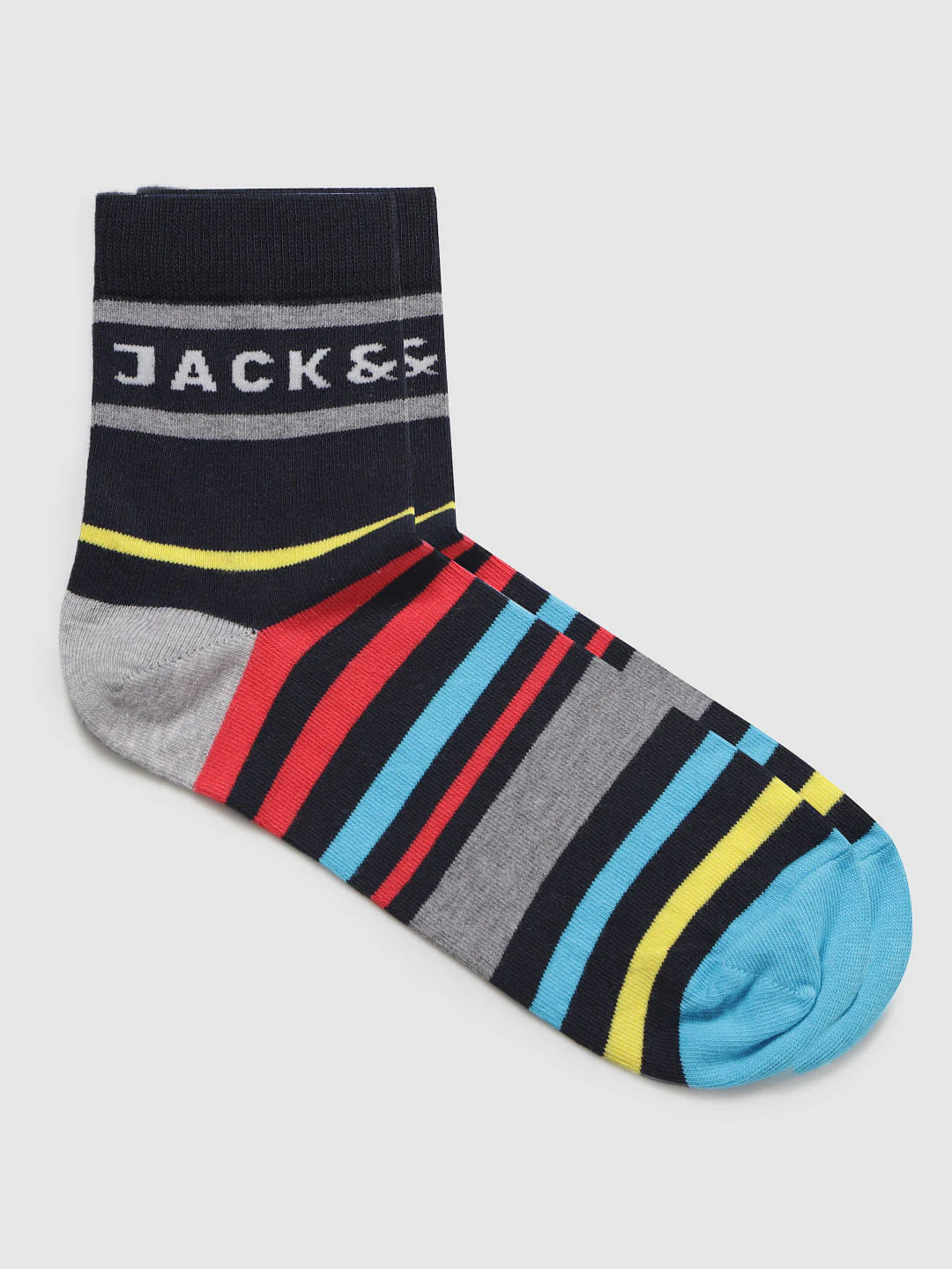 Black Multicoloured Striped Mid Calf Length Pack Of Three Socks - Image 3