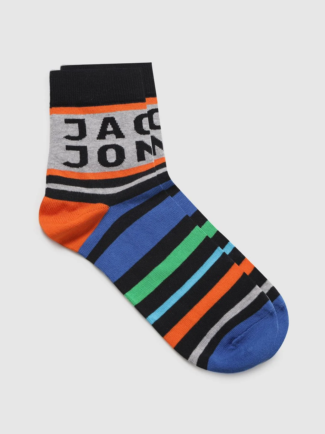 Black Multicoloured Striped Mid Calf Length Pack Of Three Socks - Image 6