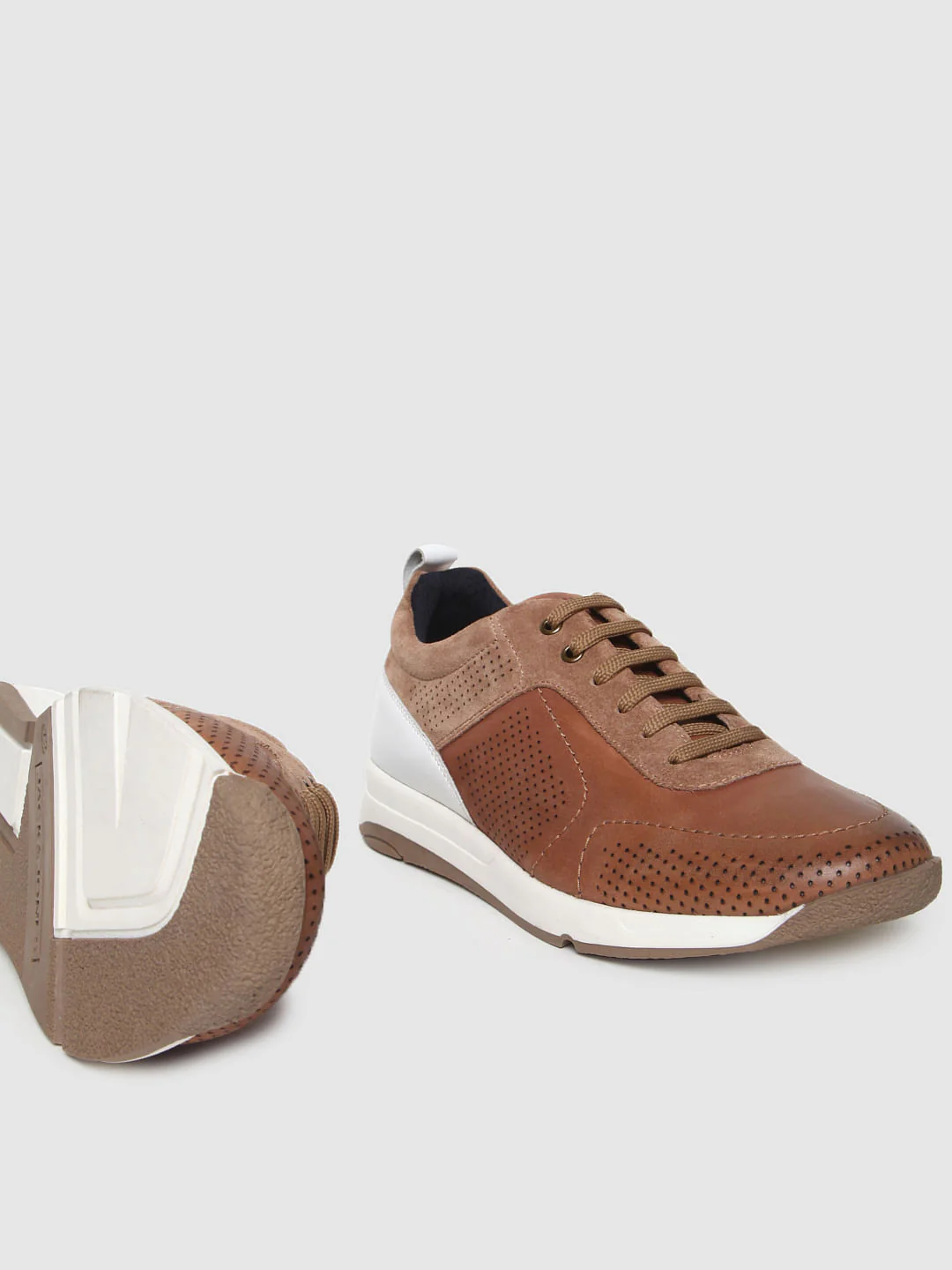 Light Brown Colourblocked Leather Sneakers