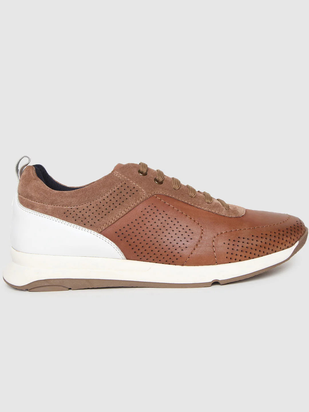 Light Brown Colourblocked Leather Sneakers - Image 2