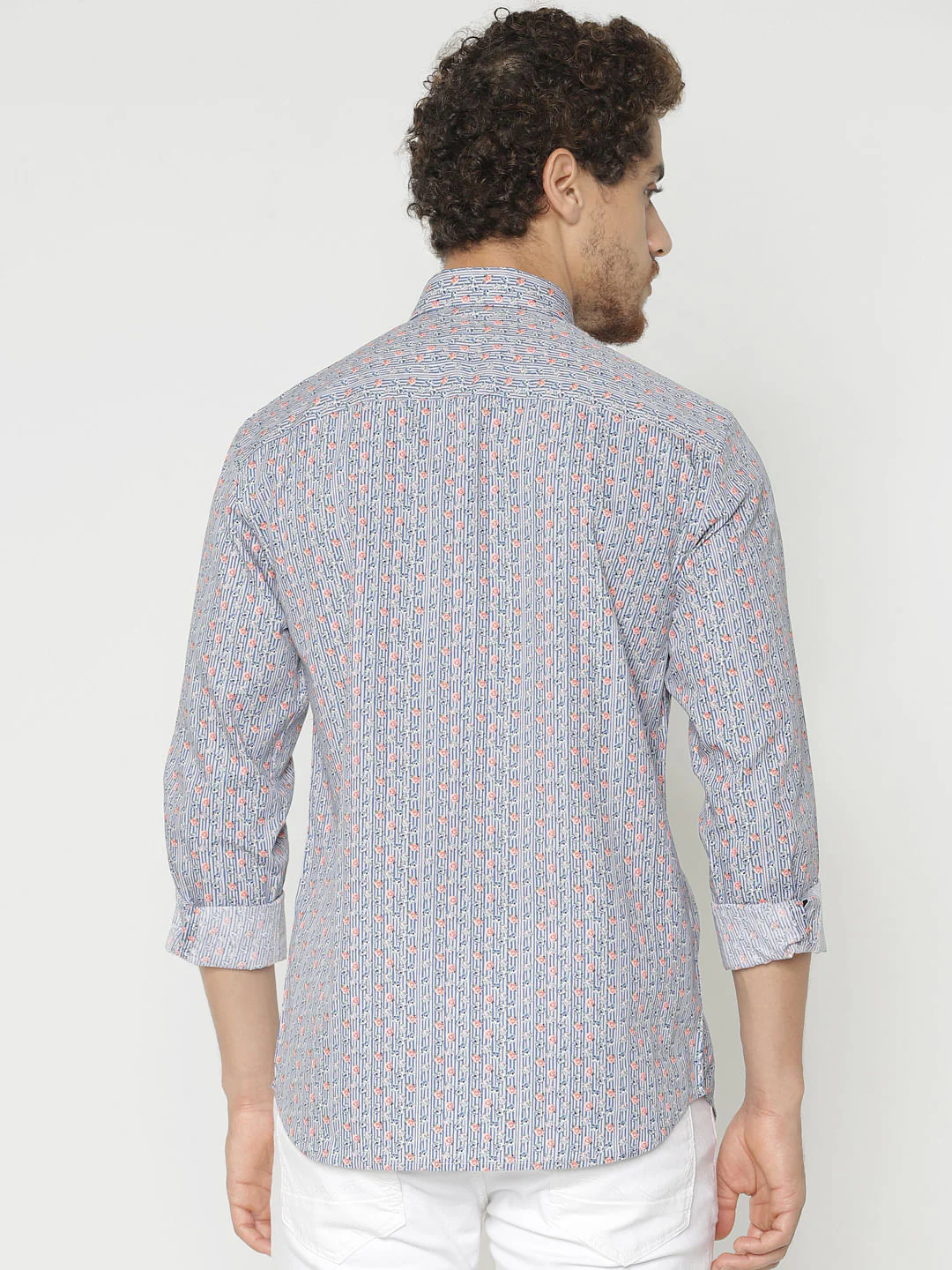 Blue Printed Slim Fit Full Sleeves Shirt - Image 4