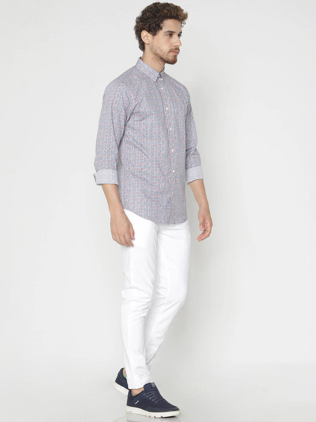 Blue Printed Slim Fit Full Sleeves Shirt - Image 6