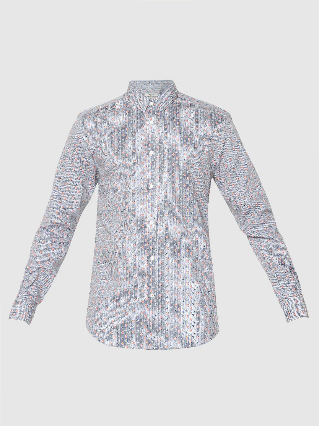 Blue Printed Slim Fit Full Sleeves Shirt - Image 7