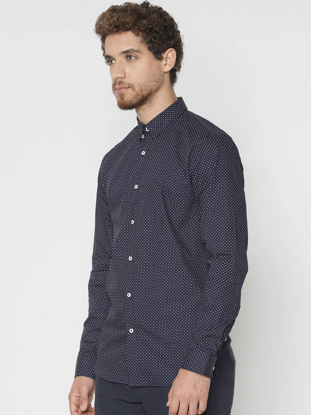 Navy Blue Printed Slim Fit Full Sleeves Shirt - Image 2