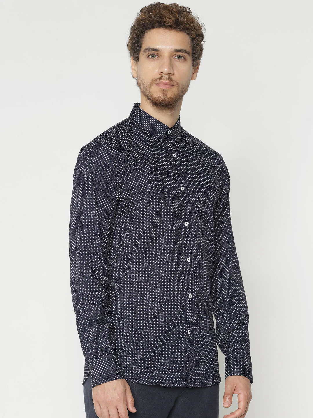 Navy Blue Printed Slim Fit Full Sleeves Shirt - Image 3