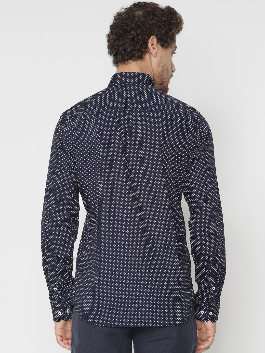Navy Blue Printed Slim Fit Full Sleeves Shirt - Image 4