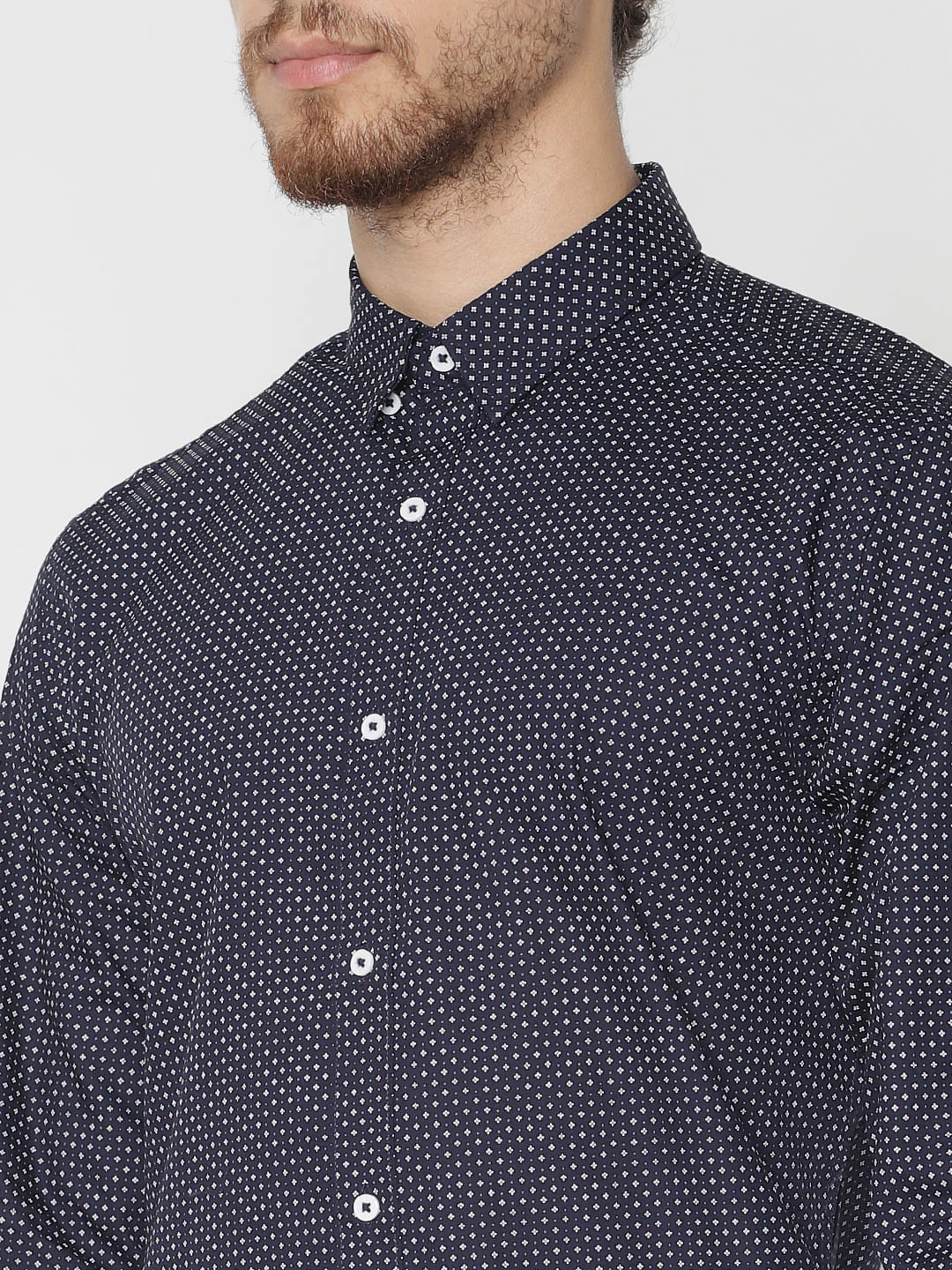 Navy Blue Printed Slim Fit Full Sleeves Shirt - Image 6