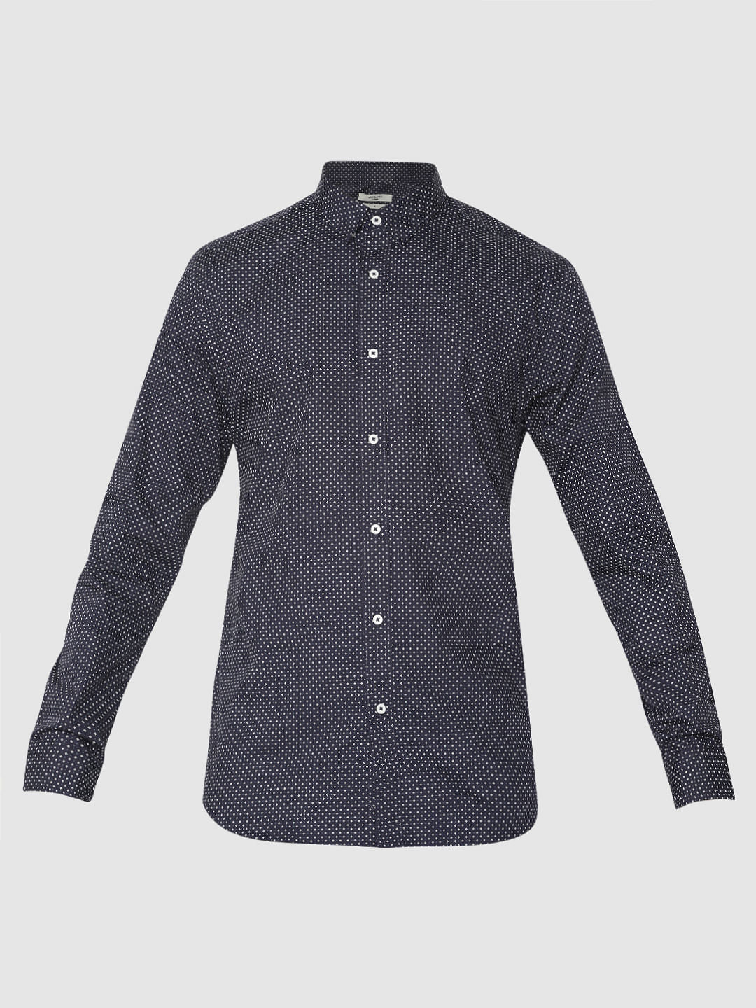 Navy Blue Printed Slim Fit Full Sleeves Shirt - Image 7