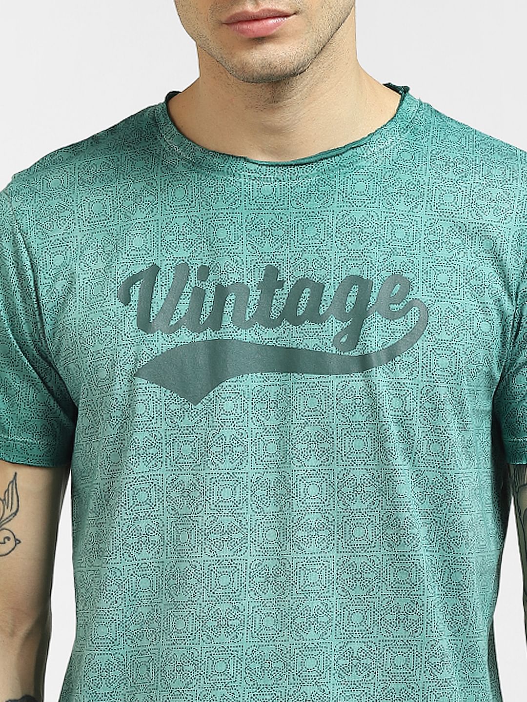 Green Printed Crew Neck T-shirt - Image 5