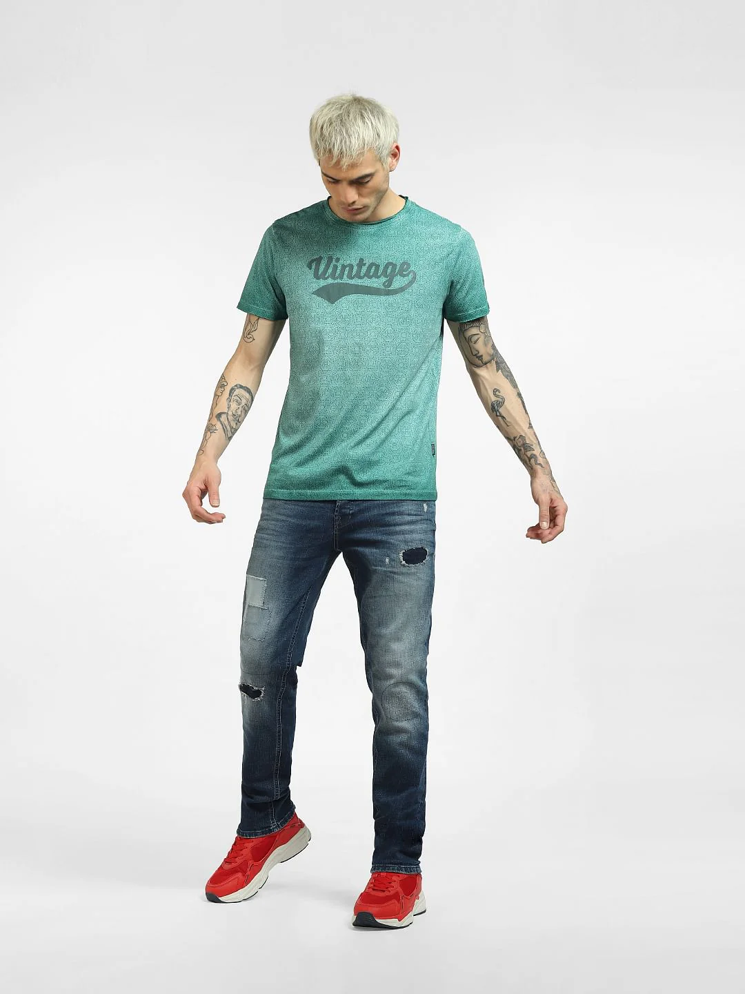 Green Printed Crew Neck T-shirt - Image 6