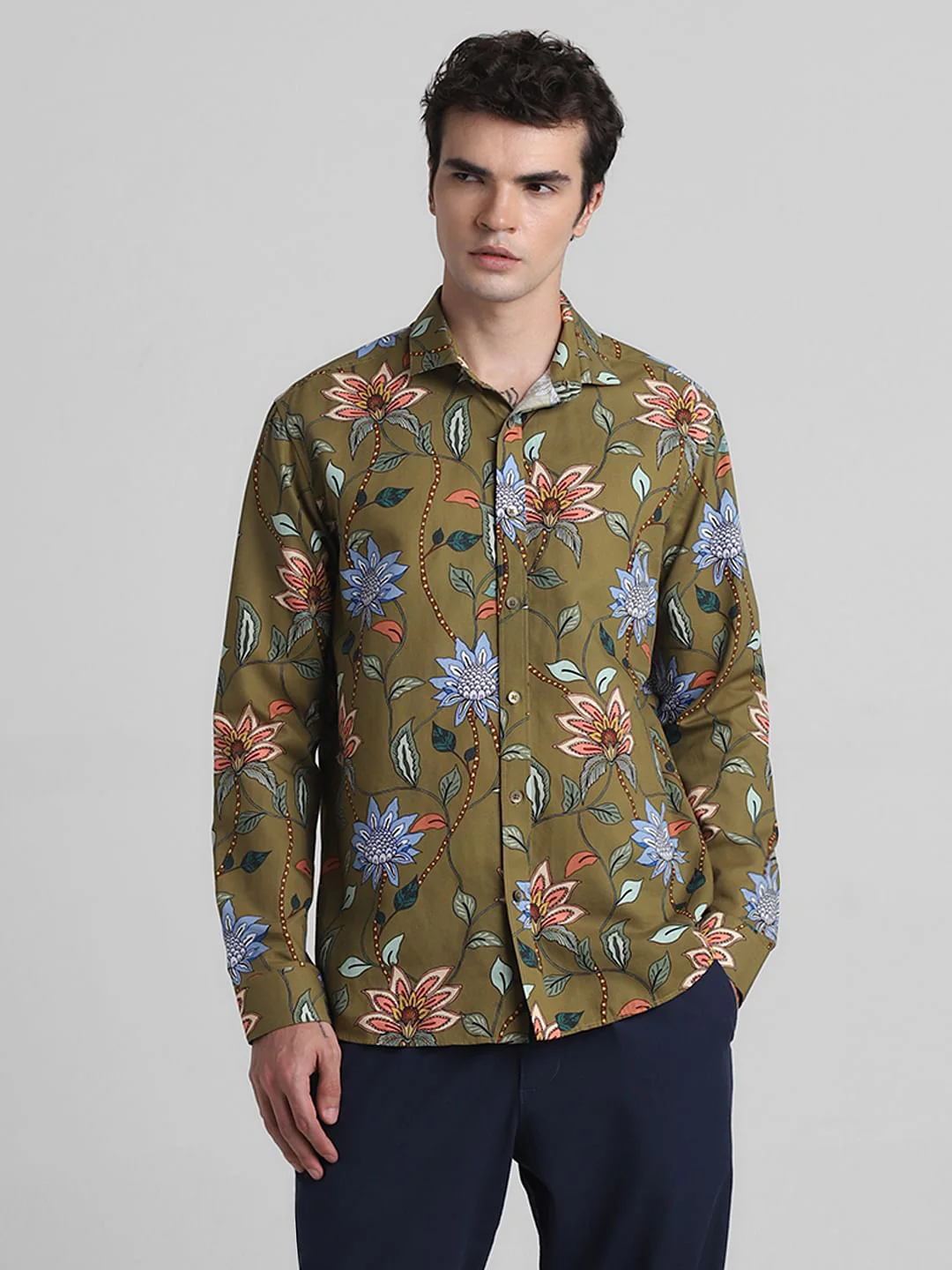 Green Floral Full Sleeves Shirt - Image 2