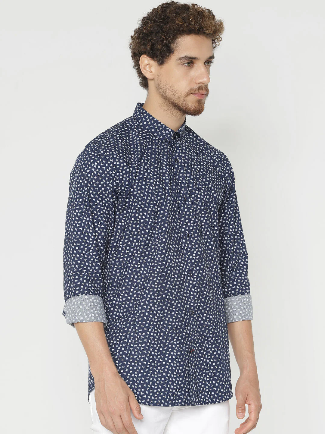 Navy Blue Printed Full Sleeves Shirt - Image 3