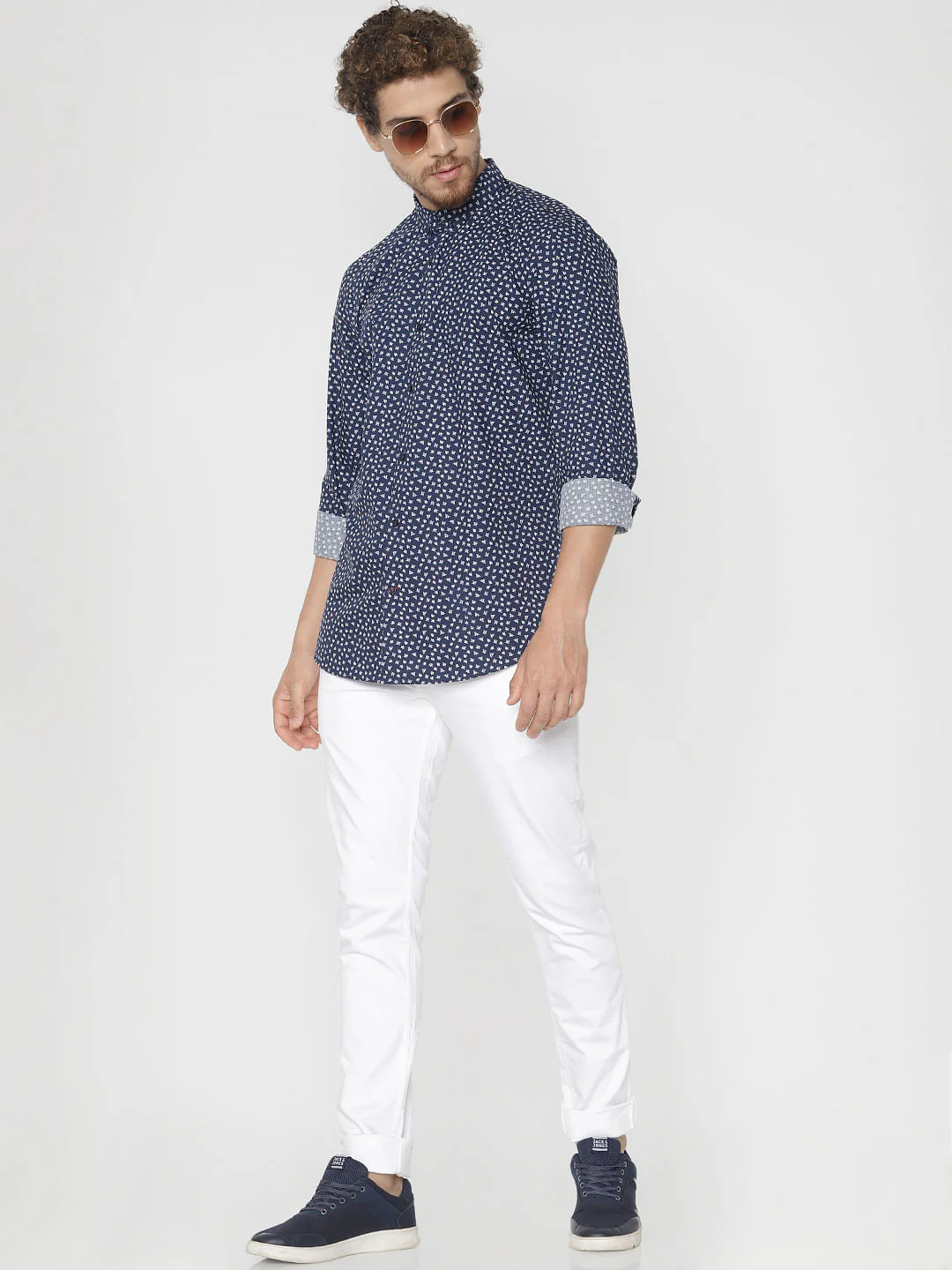 Navy Blue Printed Full Sleeves Shirt - Image 5