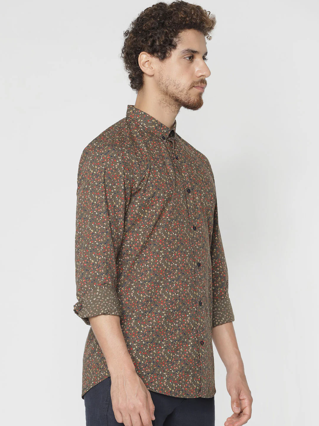 Brown Printed Full Sleeves Shirt - Image 3