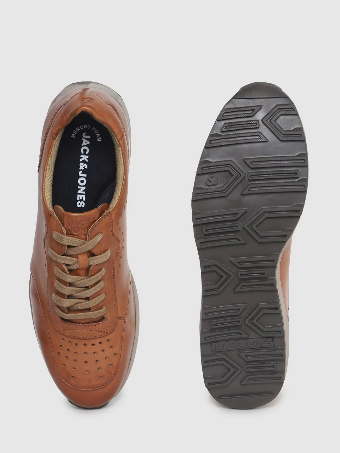 Tan Perforated Leather Sneakers - Image 3