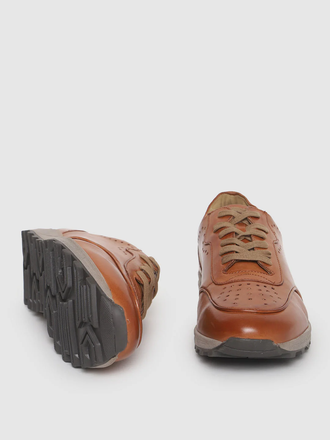 Tan Perforated Leather Sneakers - Image 4