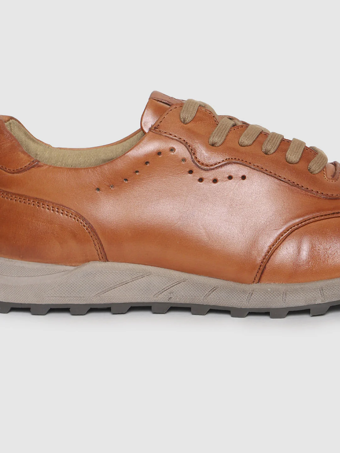 Tan Perforated Leather Sneakers - Image 6
