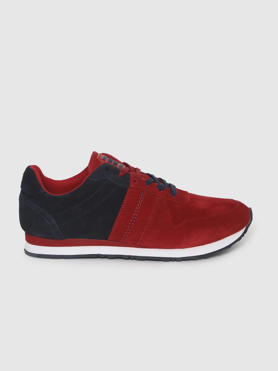 Red Colourblocked Suede Sneakers