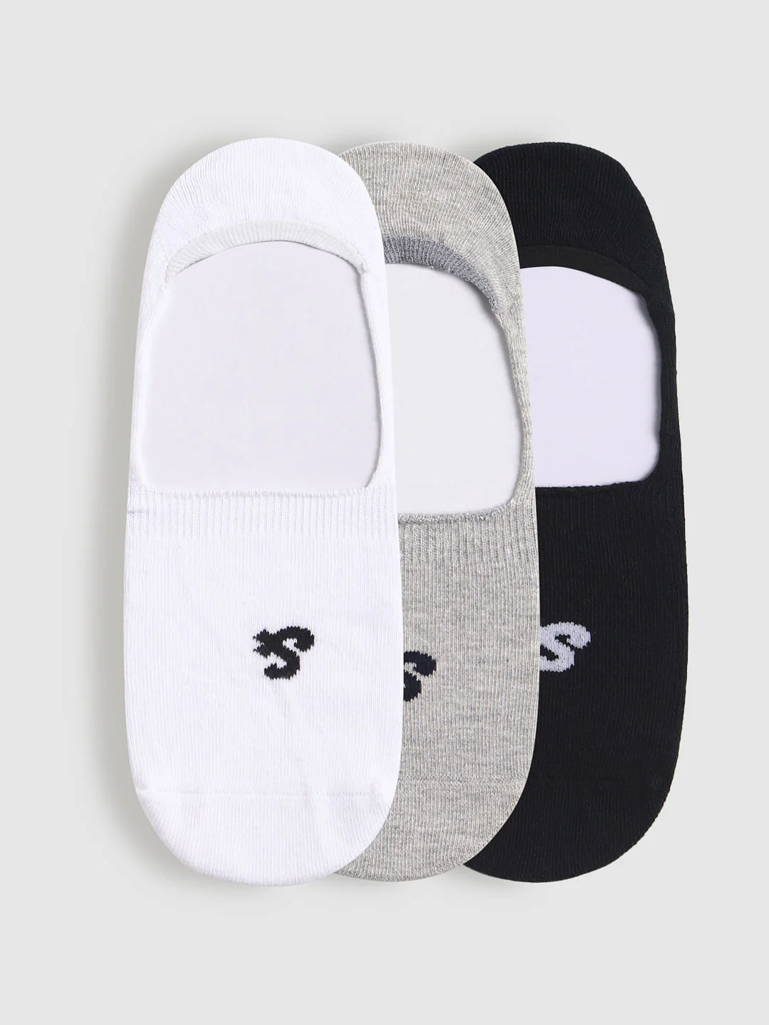 Pack Of Three No Show Socks - White, Grey, Black