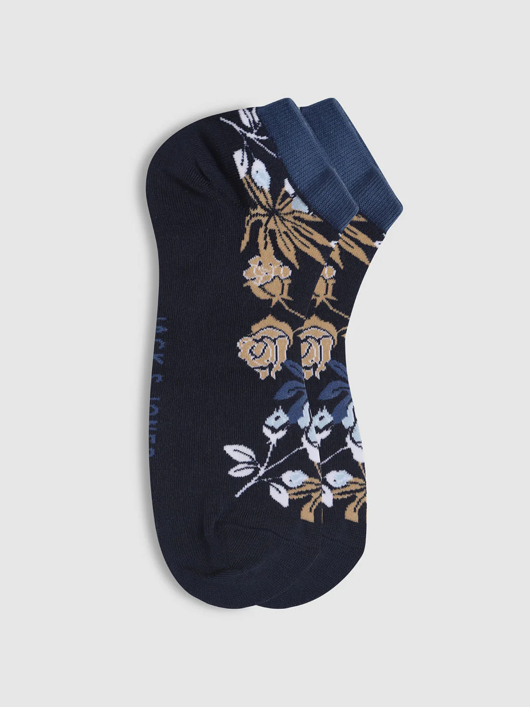 Navy Blue Floral Print No Show Socks