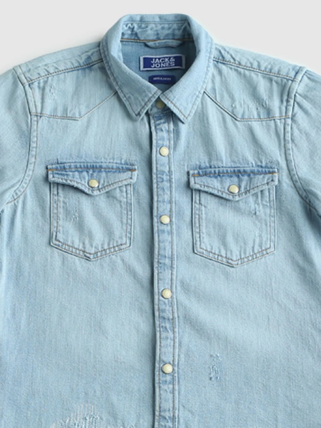 Boys Light Blue Distressed Denim Shirt - Image 3