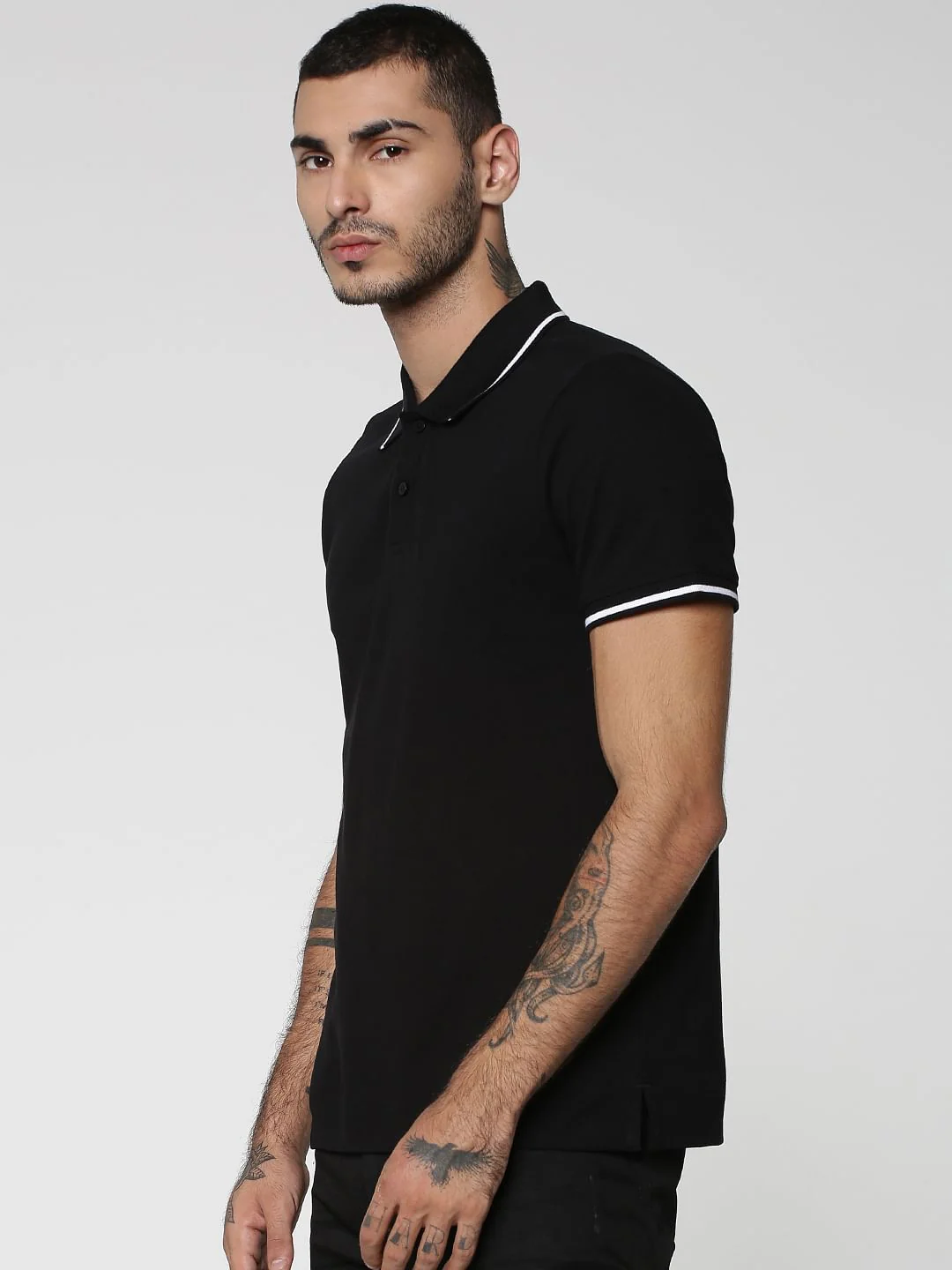 Black Contrast Tipping Polo Neck T-shirt - Image 2