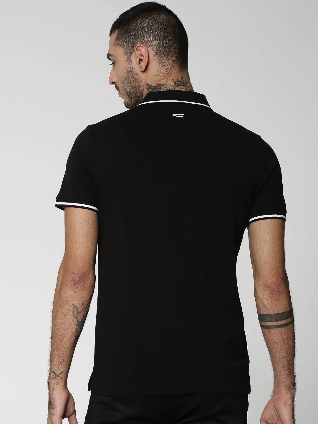 Black Contrast Tipping Polo Neck T-shirt - Image 4