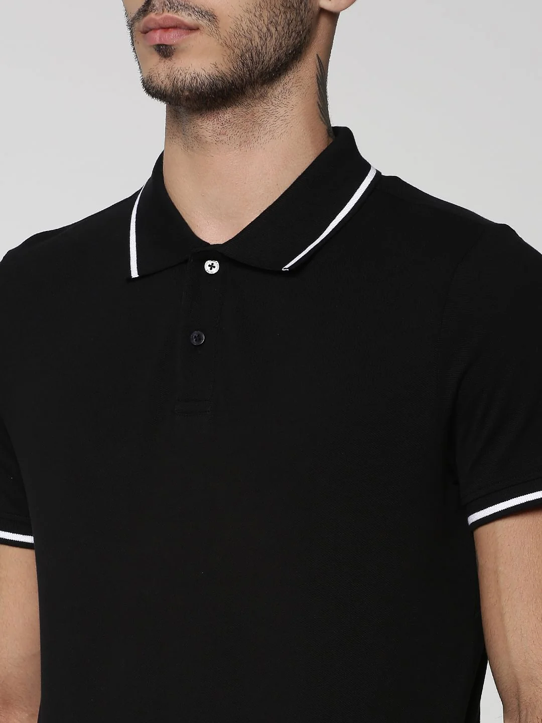 Black Contrast Tipping Polo Neck T-shirt - Image 5