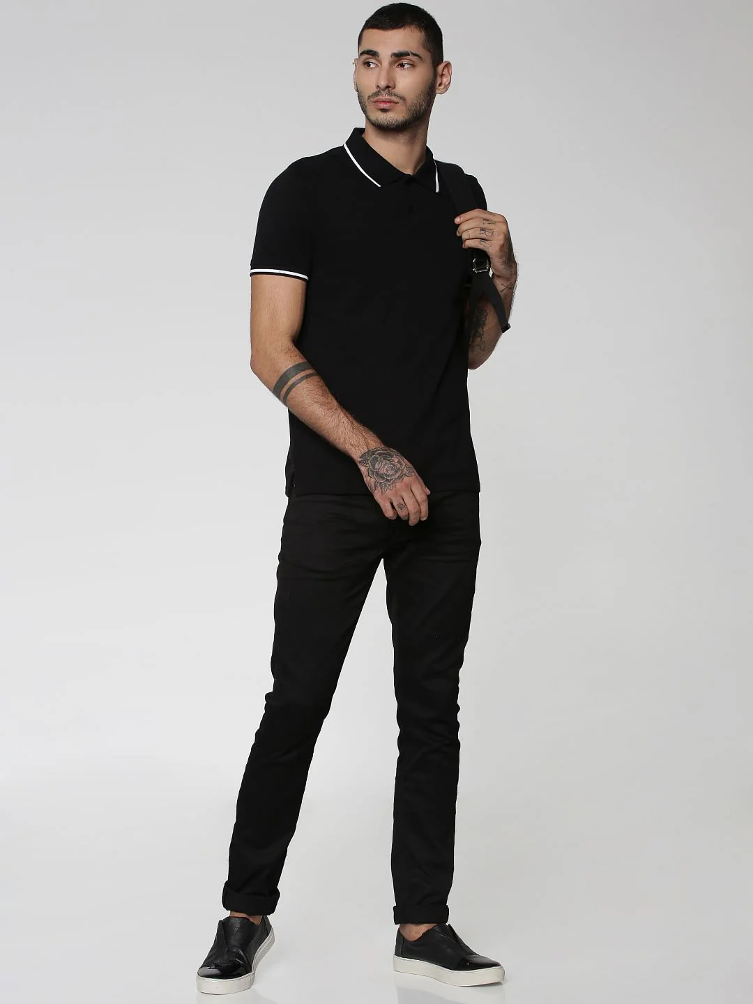 Black Contrast Tipping Polo Neck T-shirt - Image 7