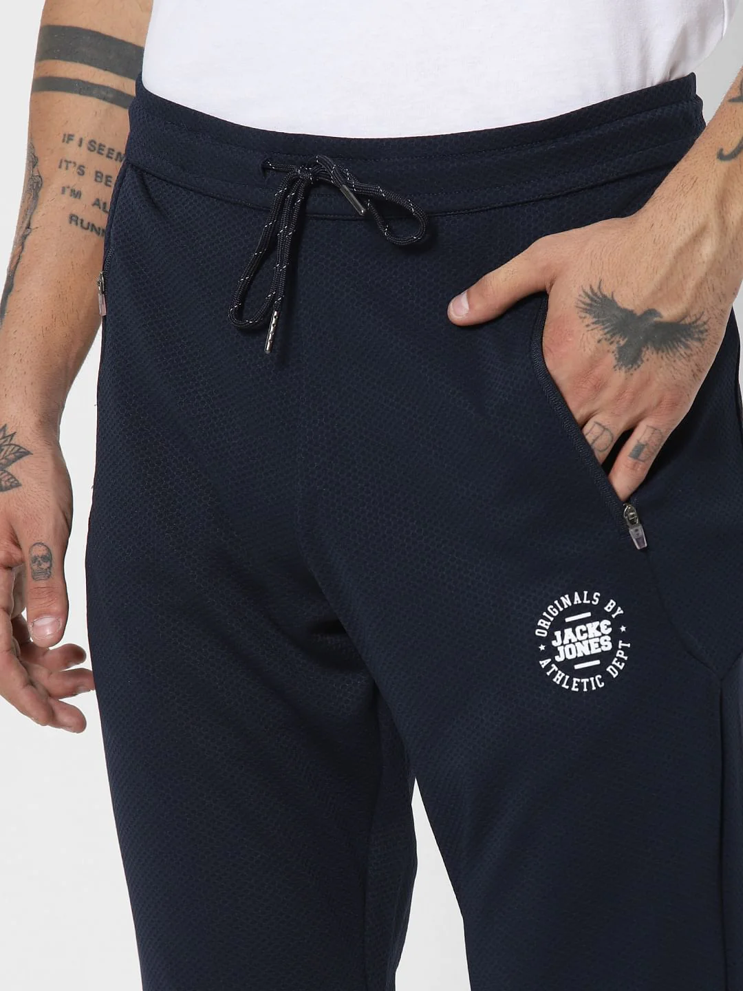 Navy Blue Textured Trackpants - Image 4
