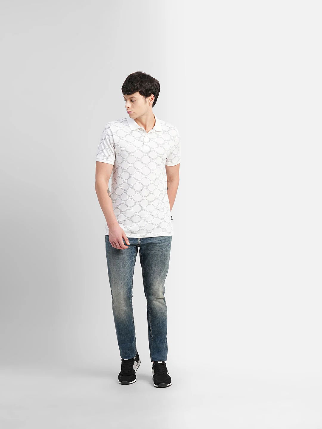 White All Over Print Polo Neck T-shirt - Image 6
