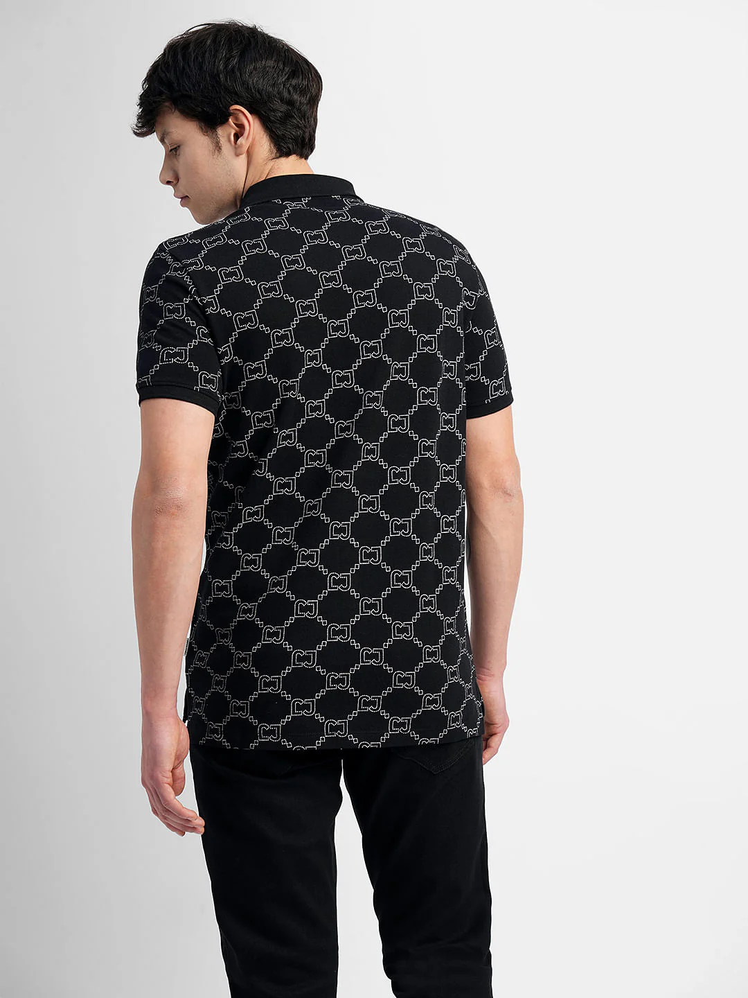 Black All Over Print Polo Neck T-shirt - Image 4