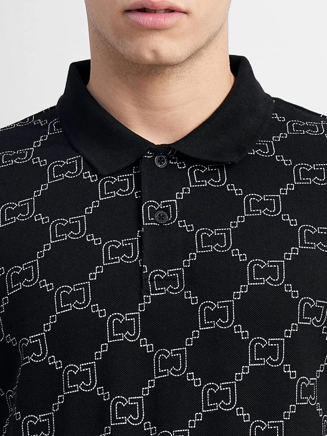 Black All Over Print Polo Neck T-shirt - Image 5