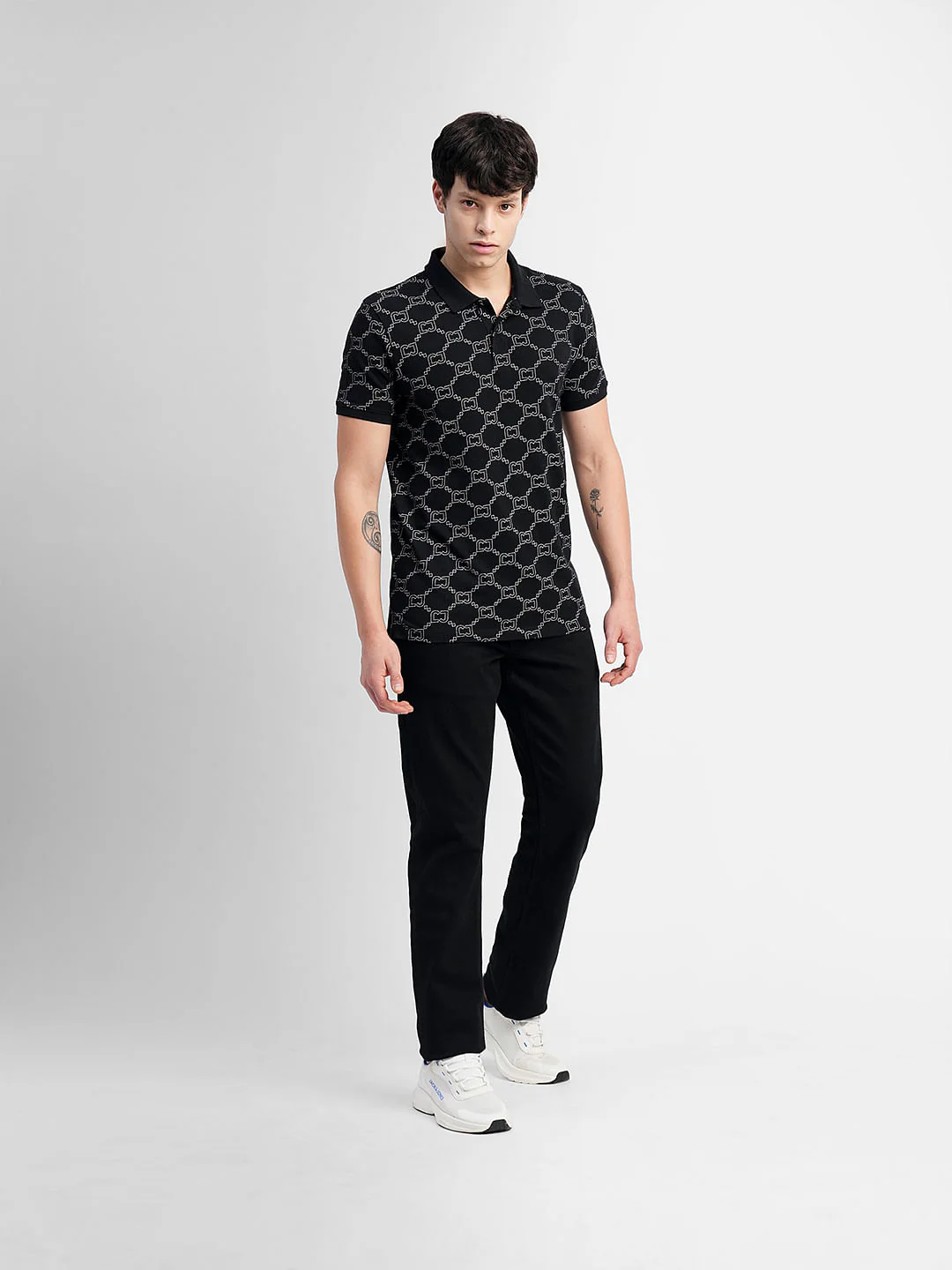 Black All Over Print Polo Neck T-shirt - Image 6